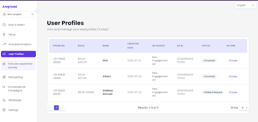 Amplead customer profiles table